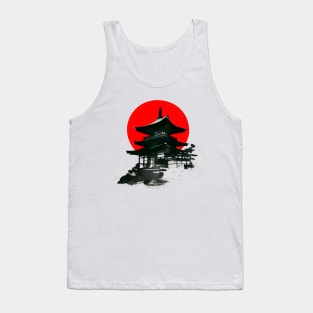 Japanese Temple With Red Circle Sumi e Ink Art Tank Top